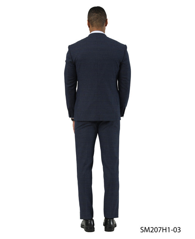 Navy Textured Glen Check Peak Lapel 3 Piece Stacy Adams Men' Suit