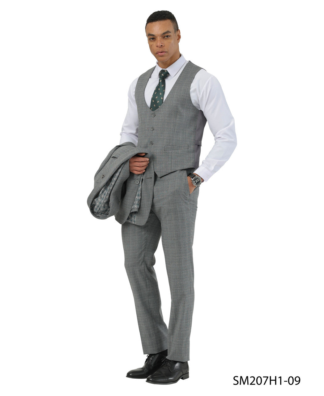 Gray Textured Glen Check Peak Lapel 3 Piece Stacy Adams Men' Suit