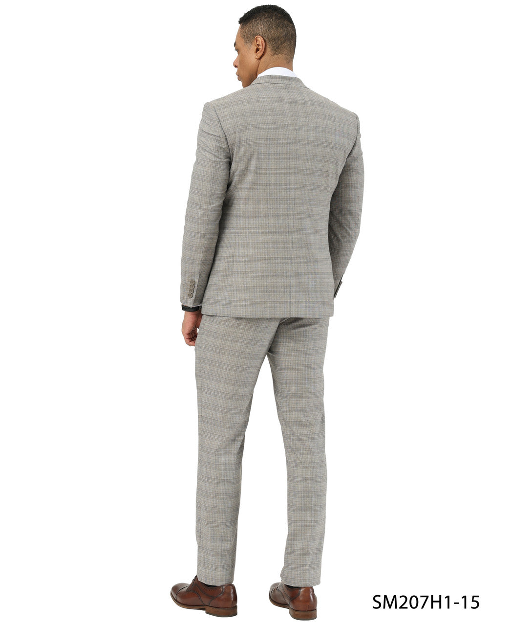 Khaki Textured Glen Check Peak Lapel 3 Piece Stacy Adams Men' Suit