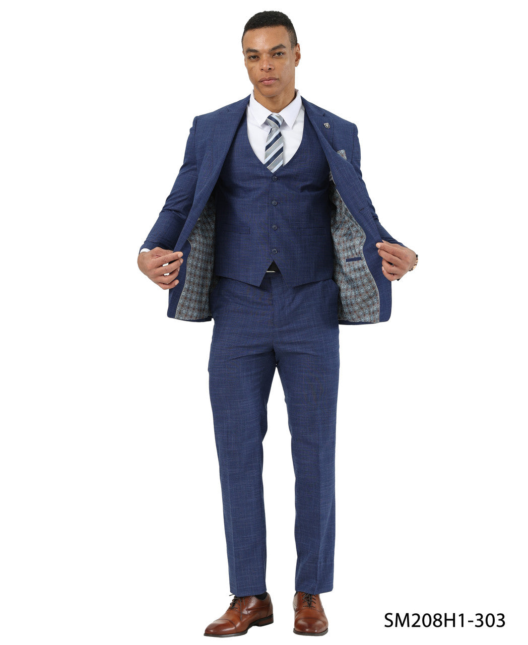 Indigo Crosshatch Pattern Notch Lapel 3 Piece Stacy Adams Men' Suit