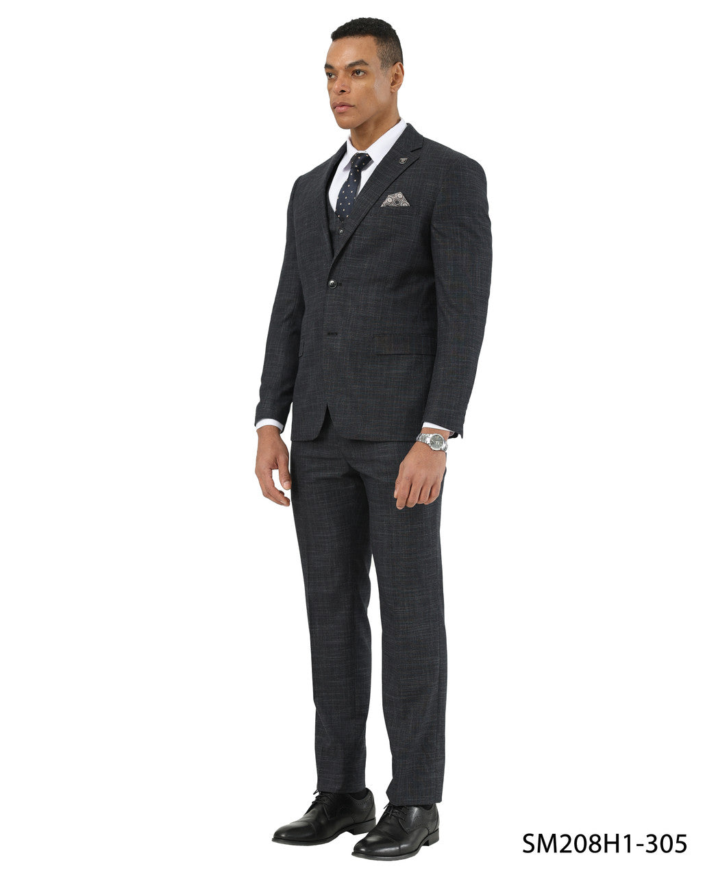 Black Crosshatch Pattern Notch Lapel 3 Piece Stacy Adams Men' Suit