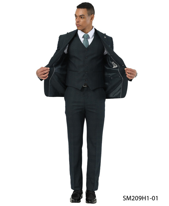 Green Glen Plaid Peak Lapel 3 Piece Stacy Adams Men' Suit