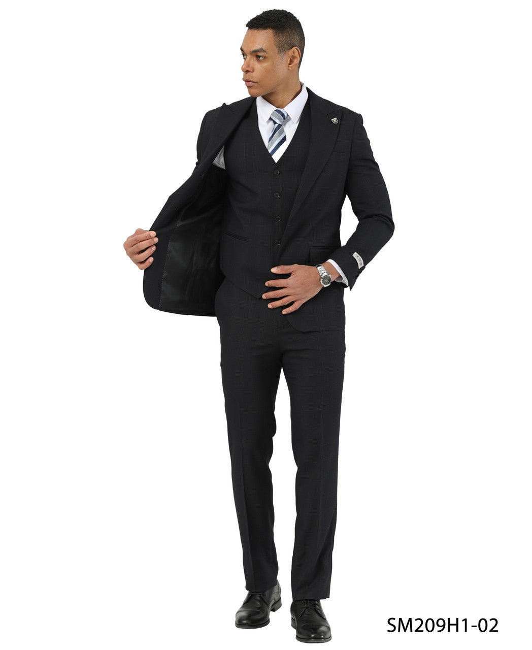 Black Glen Plaid Peak Lapel 3 Piece Stacy Adams Men' Suit