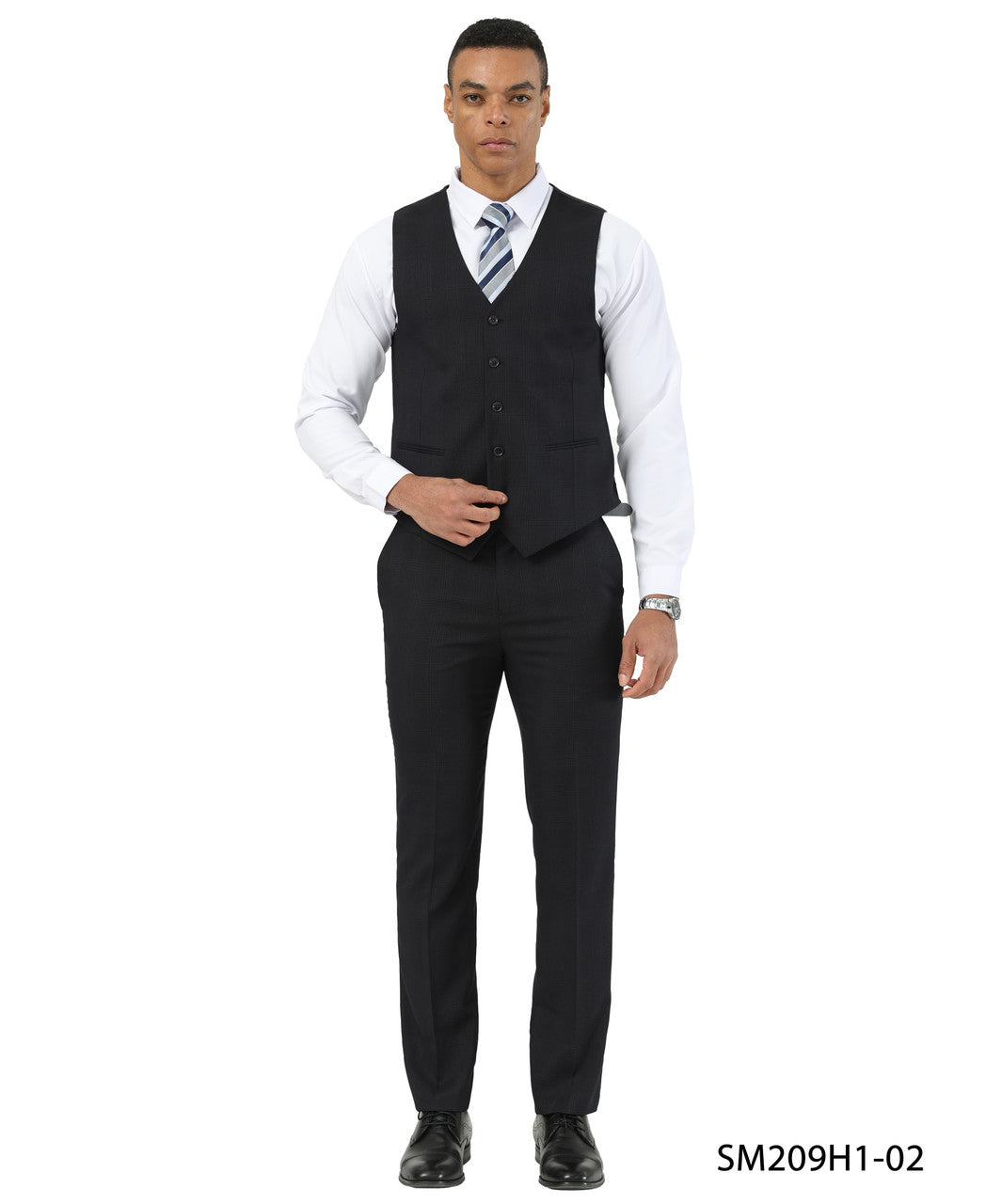 Black Glen Plaid Peak Lapel 3 Piece Stacy Adams Men' Suit