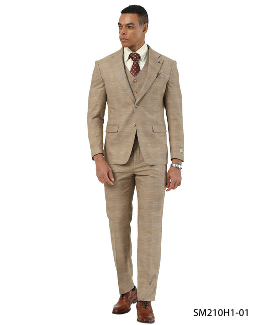 Brown Glen Plaid Notch Lapel 3 Piece Stacy Adams Men' Suit