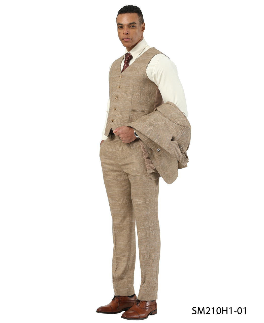 Brown Glen Plaid Notch Lapel 3 Piece Stacy Adams Men' Suit