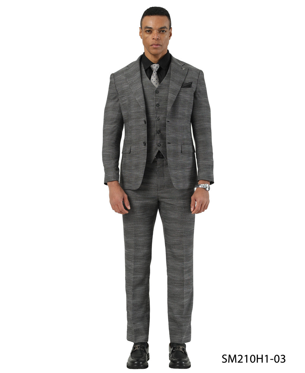 Charcoal Glen Plaid Notch Lapel 3 Piece Stacy Adams Men' Suit