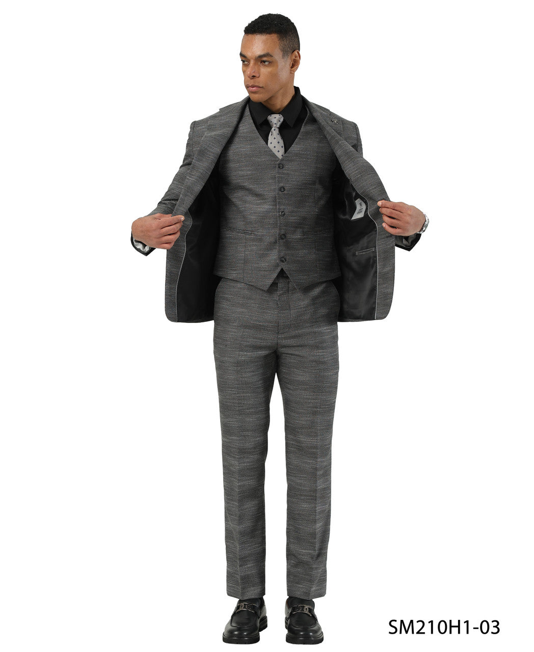 Charcoal Glen Plaid Notch Lapel 3 Piece Stacy Adams Men' Suit