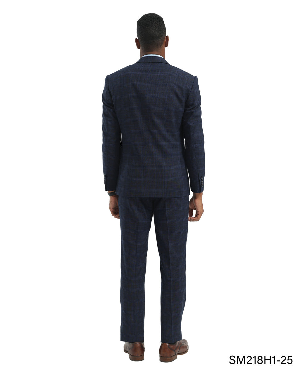 Navy Plaid 3 Piece Peak Lapel Stacy Adams Men's Hybrid Suit