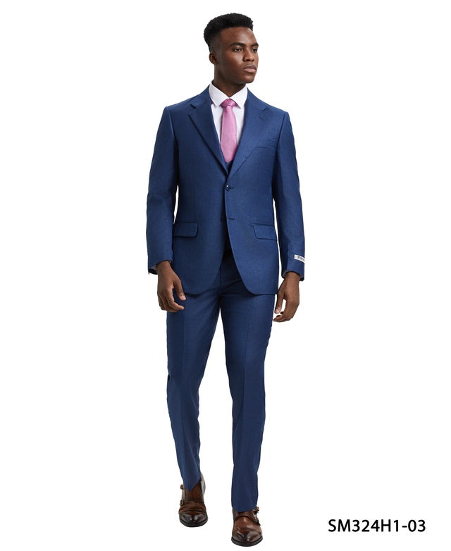 Solid Textured Sharkskin Blue 3 Piece Notch Lapel Stacy Adams Men's Hybrid Suit