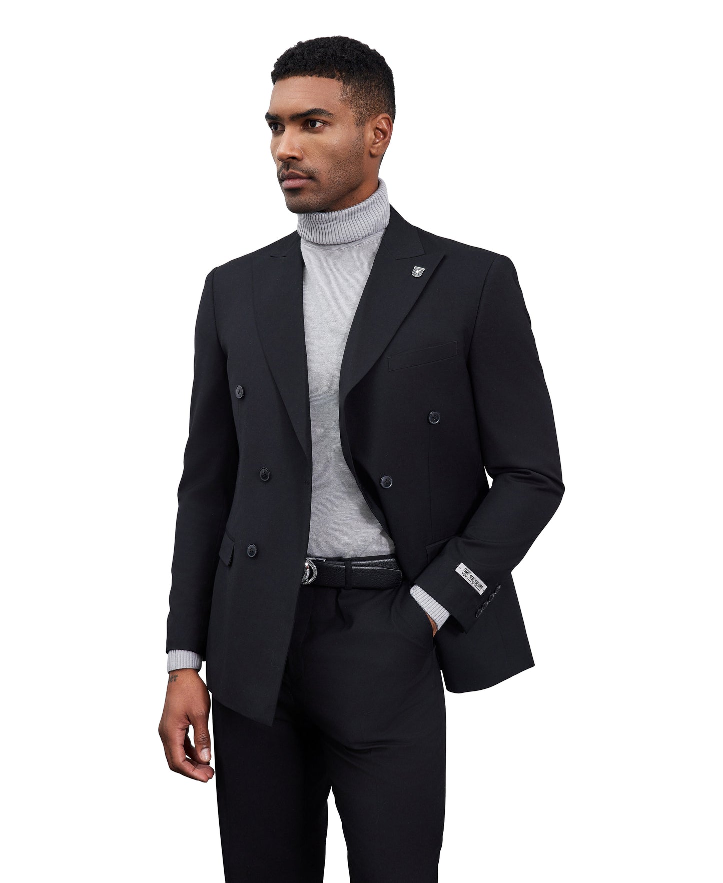 Solid Black Double Breasted 2 Piece Notch Lapel Stacy Adams Men's Hybrid Suit