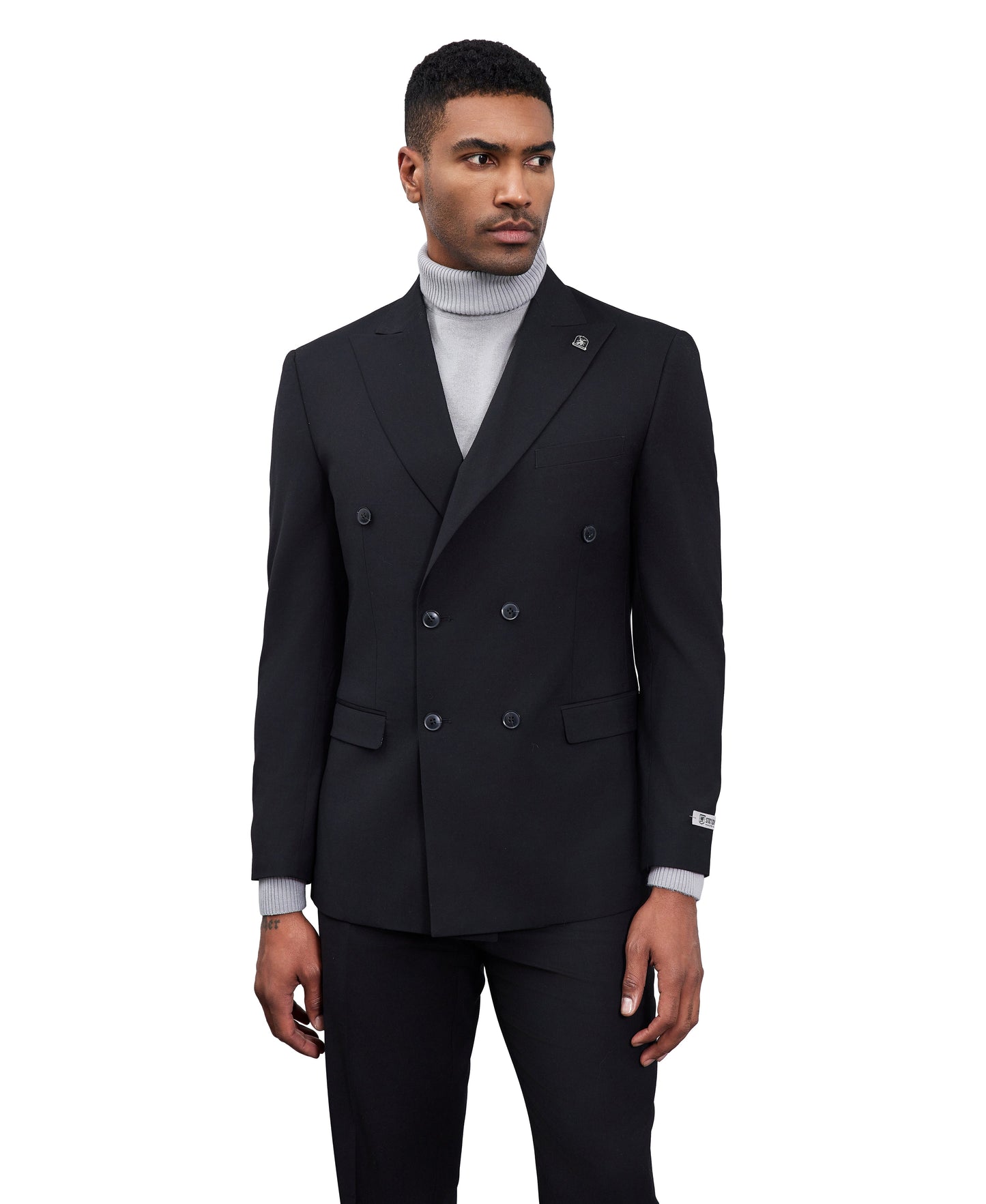 Solid Black Double Breasted 2 Piece Notch Lapel Stacy Adams Men's Hybrid Suit