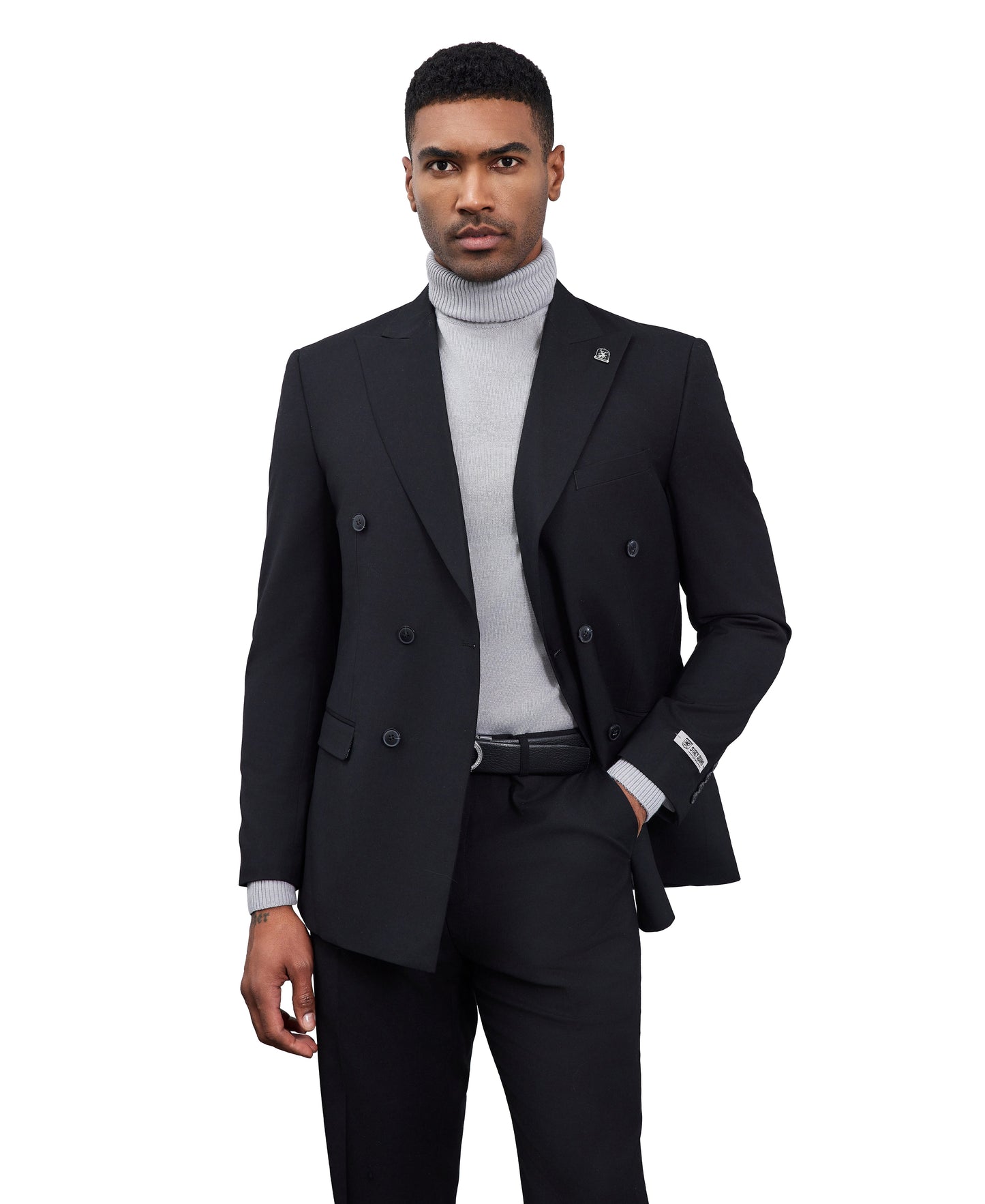 Solid Black Double Breasted 2 Piece Notch Lapel Stacy Adams Men's Hybrid Suit