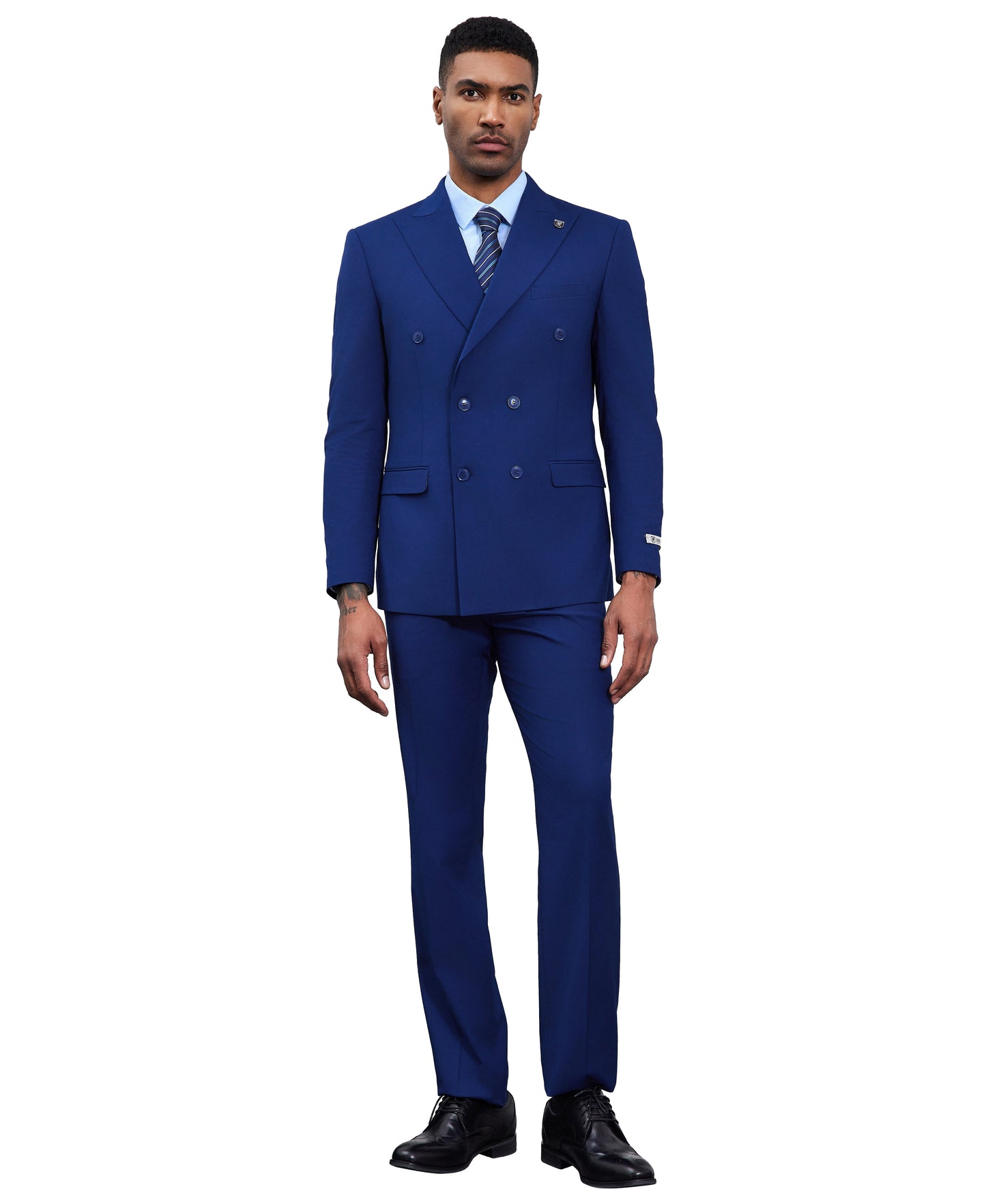 Solid Indigo Double Breasted 2 Piece Notch Lapel Stacy Adams Men's Hybrid Suit