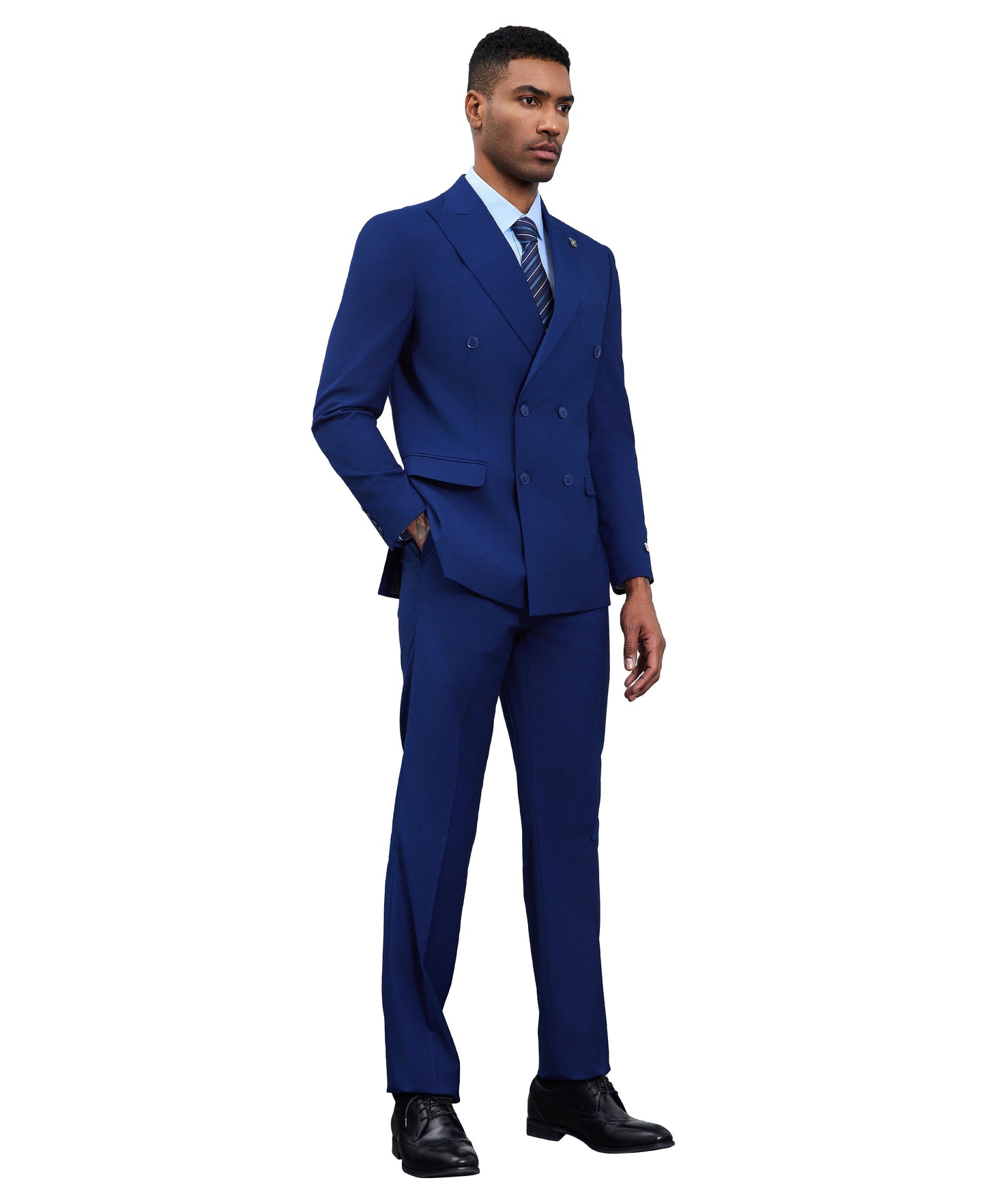 Solid Indigo Double Breasted 2 Piece Notch Lapel Stacy Adams Men's Hybrid Suit