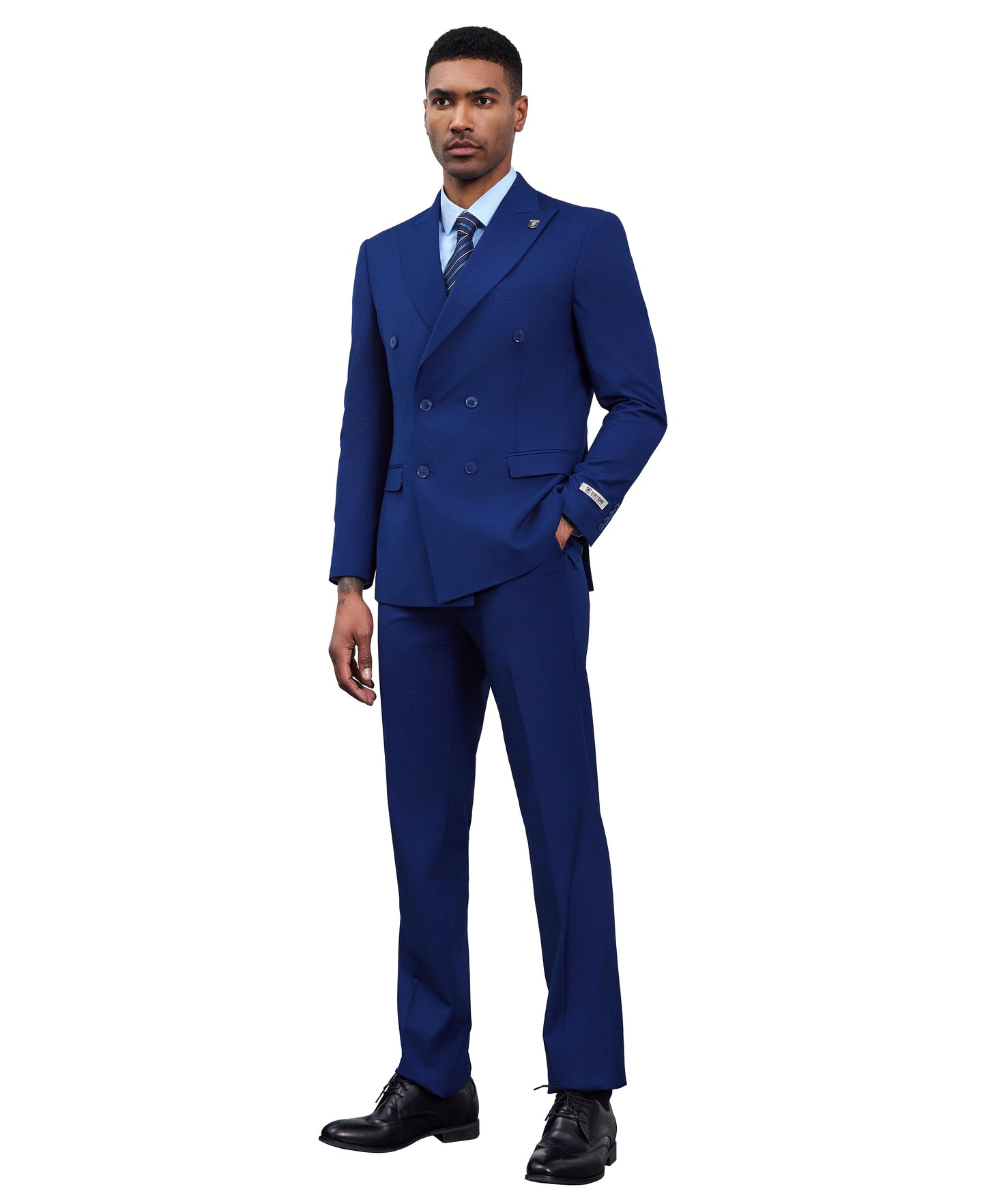 Solid Indigo Double Breasted 2 Piece Notch Lapel Stacy Adams Men's Hybrid Suit