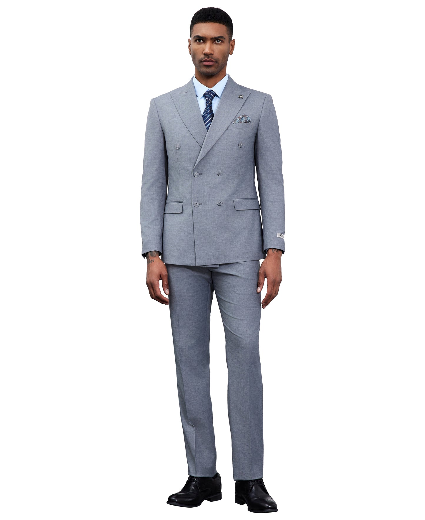 Solid Med Grey Double Breasted 2 Piece Notch Lapel Stacy Adams Men's Hybrid Suit