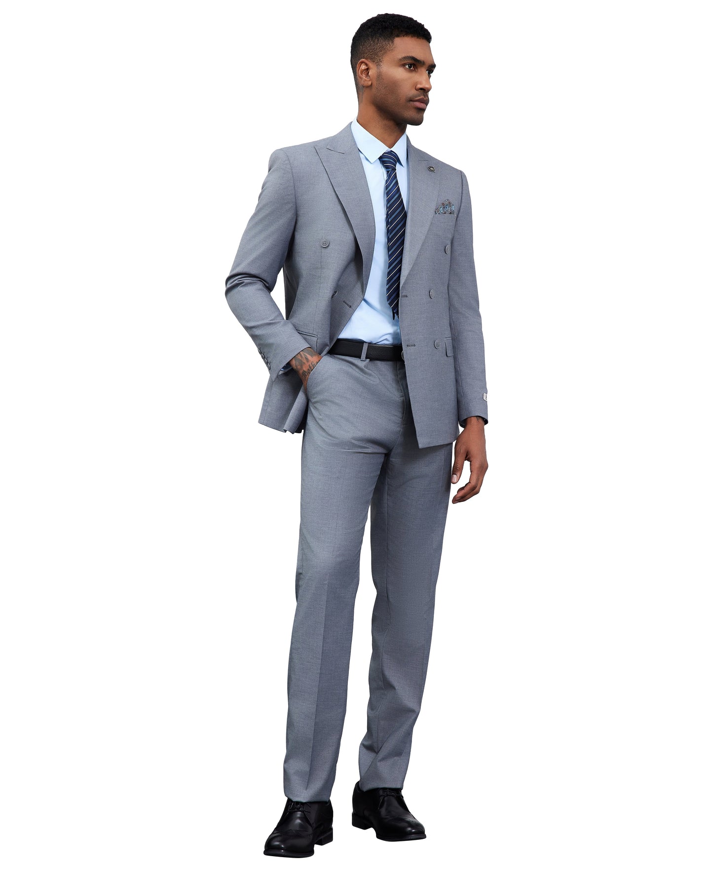 Solid Med Grey Double Breasted 2 Piece Notch Lapel Stacy Adams Men's Hybrid Suit