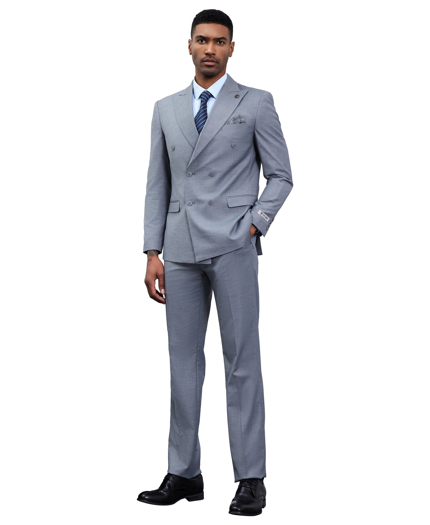 Solid Med Grey Double Breasted 2 Piece Notch Lapel Stacy Adams Men's Hybrid Suit