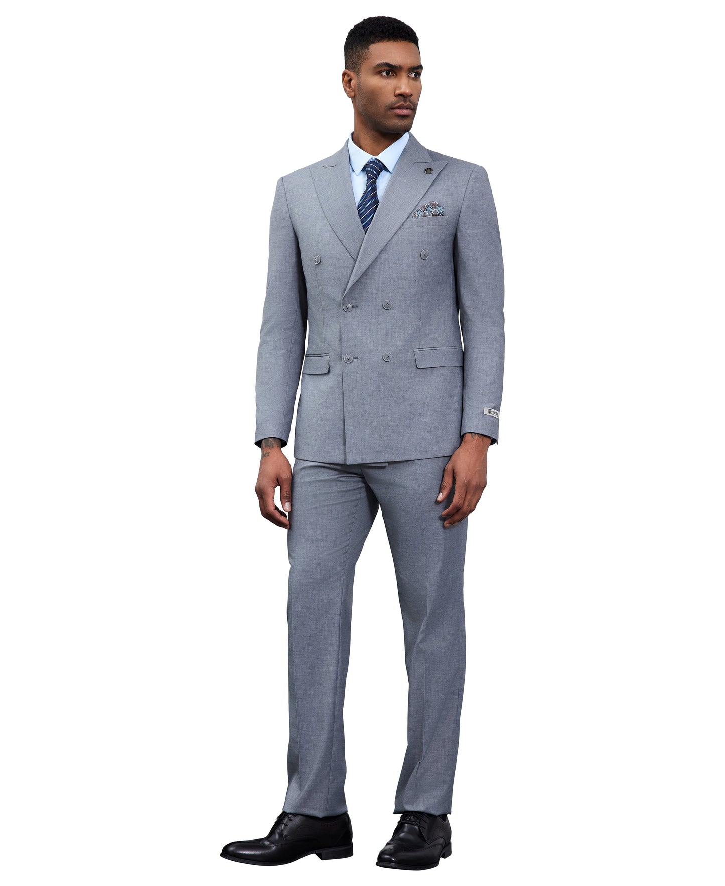 Solid Med Grey Double Breasted 2 Piece Notch Lapel Stacy Adams Men's Hybrid Suit