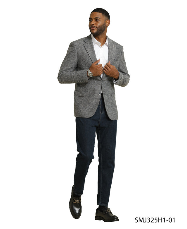 Grey Tweed Notch Lapel Stacy Adams Men's Jacket