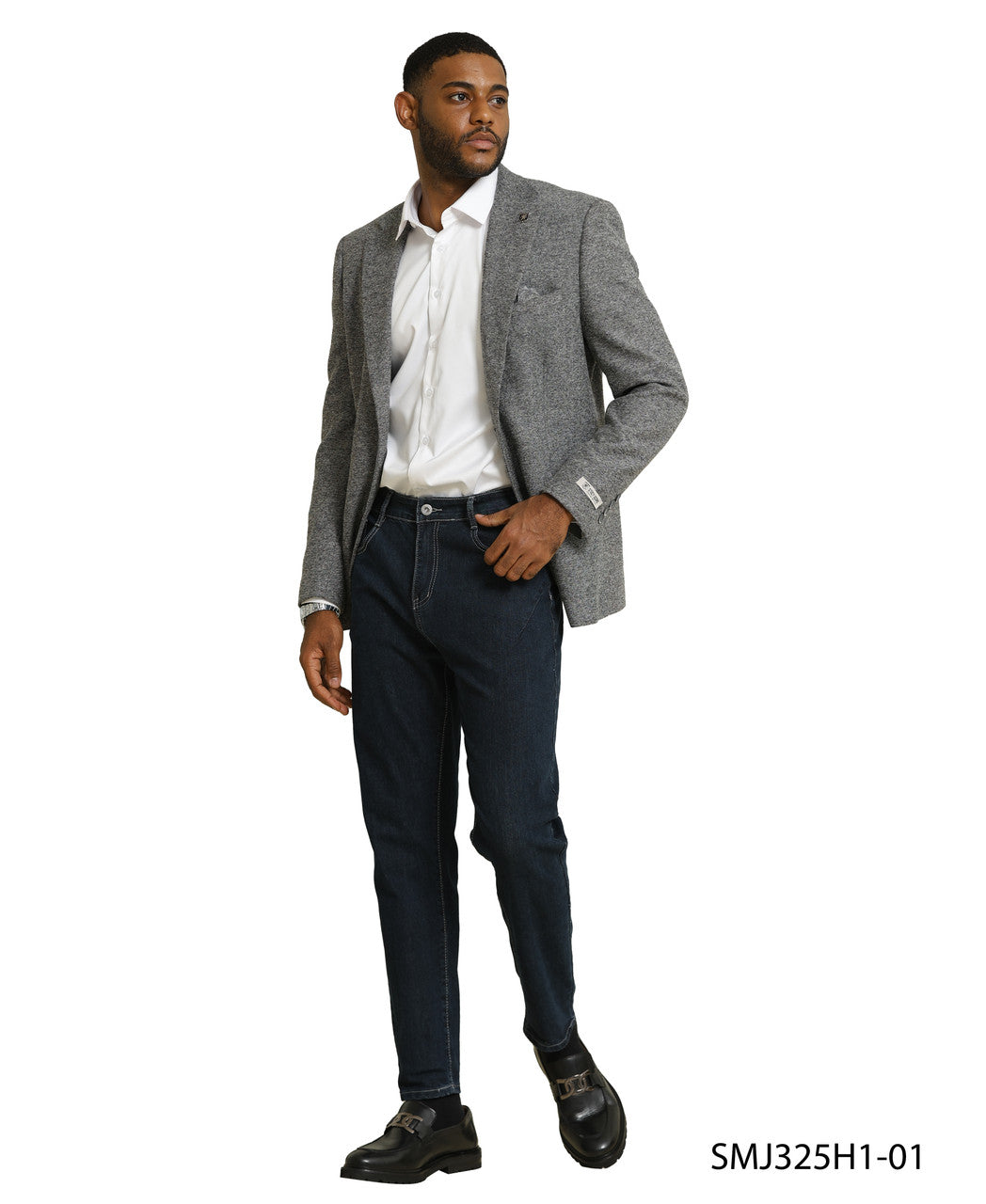 Grey Tweed Notch Lapel Stacy Adams Men's Jacket
