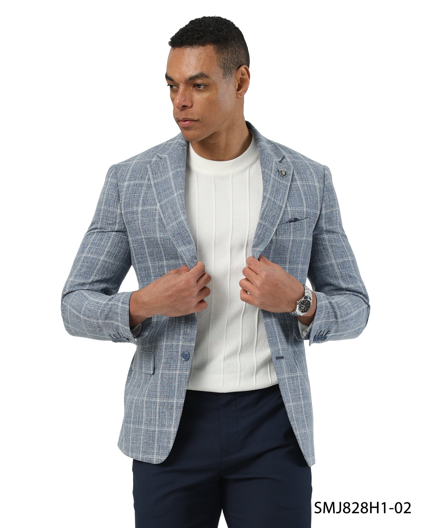 Blue Windowpane Notch Lapel Stacy Adams Men's Jacket
