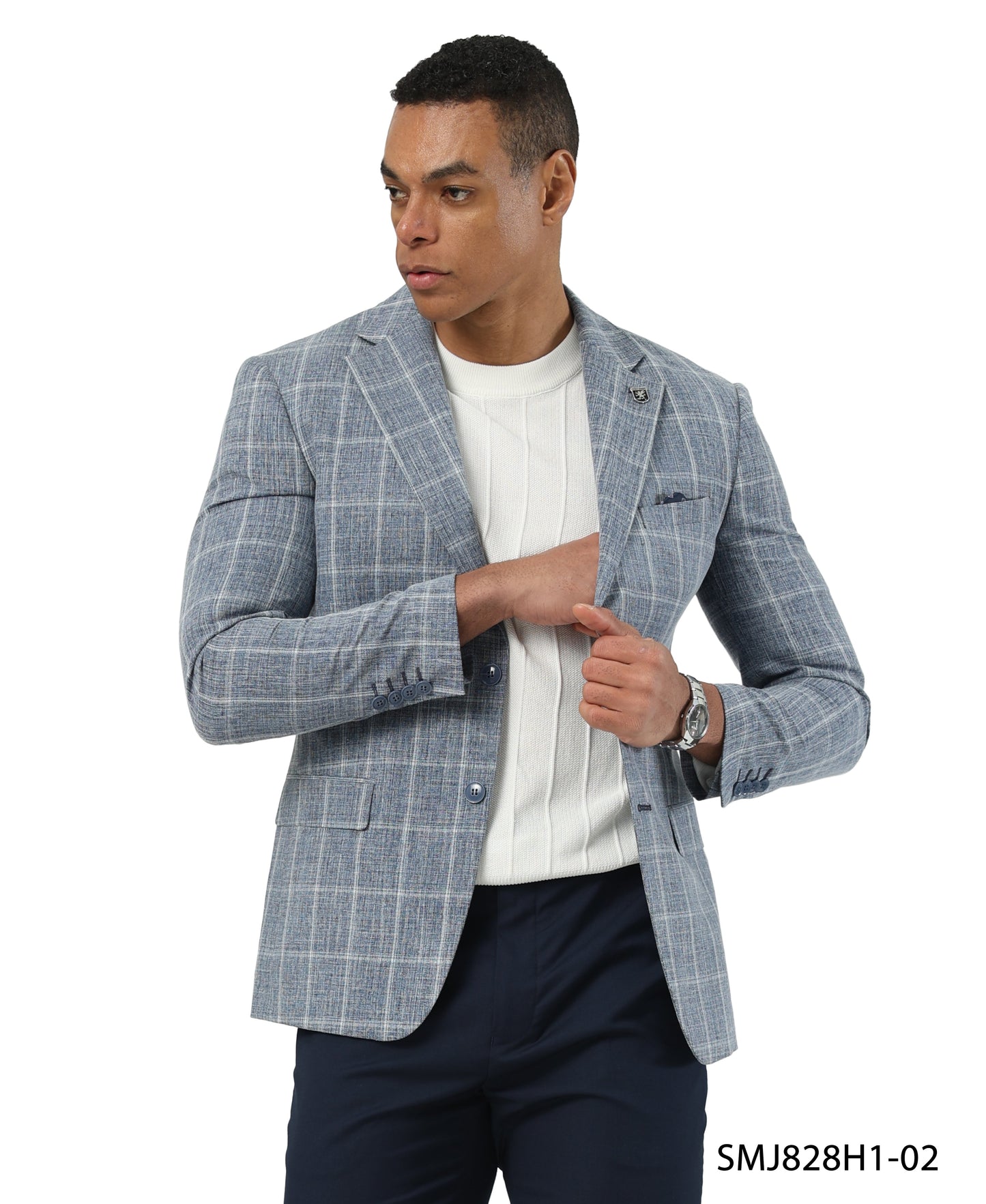 Blue Windowpane Notch Lapel Stacy Adams Men's Jacket
