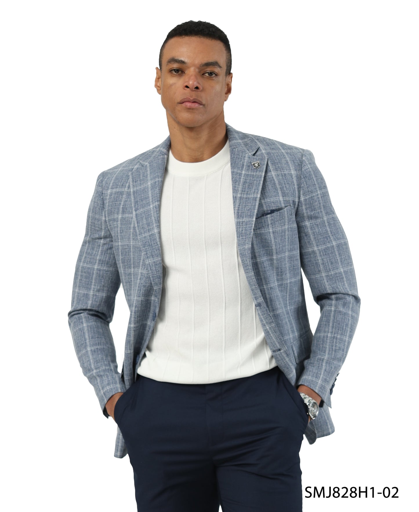 Blue Windowpane Notch Lapel Stacy Adams Men's Jacket