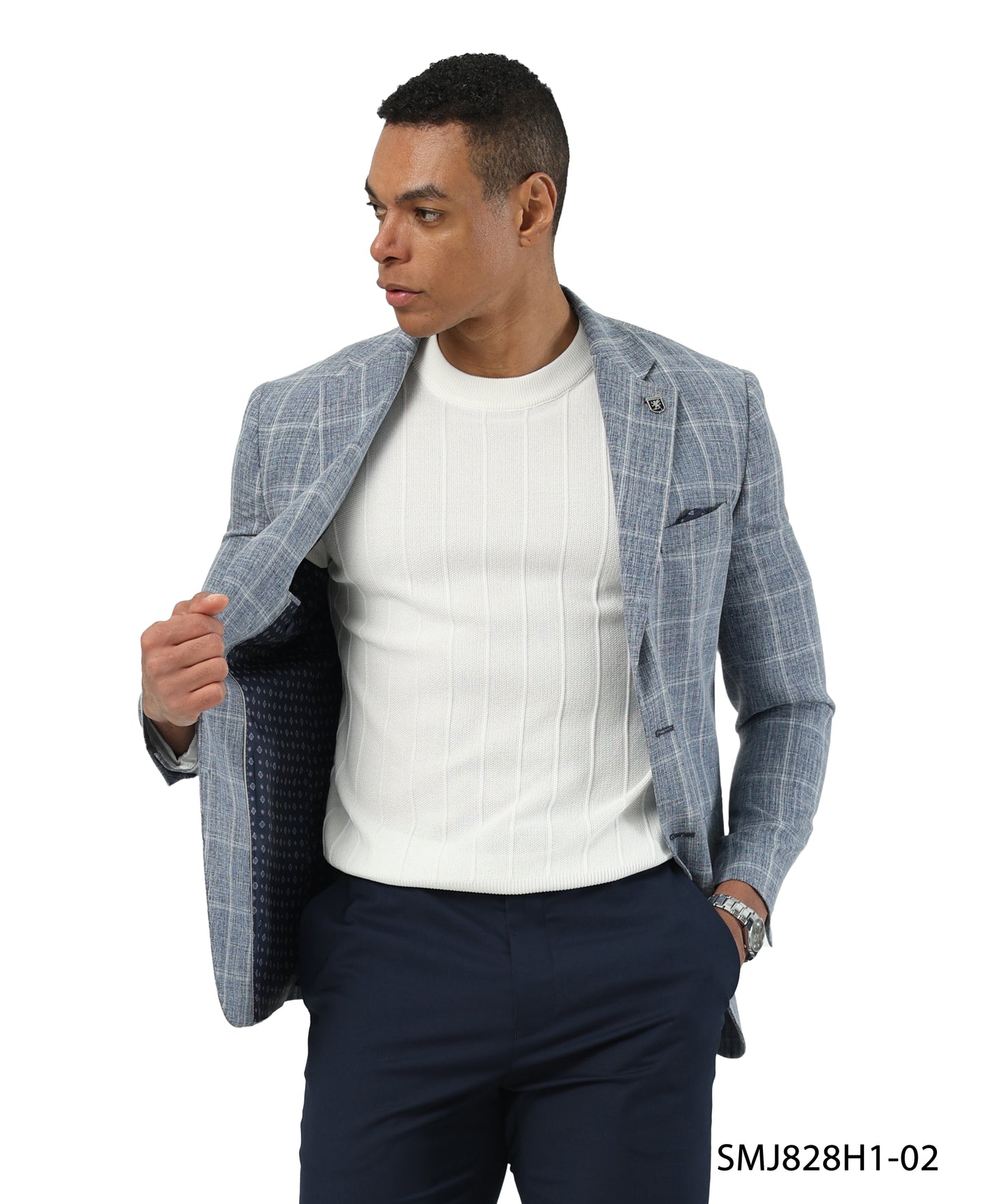 Blue Windowpane Notch Lapel Stacy Adams Men's Jacket