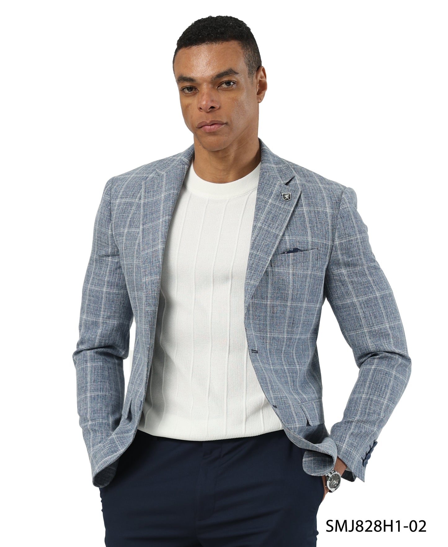 Blue Windowpane Notch Lapel Stacy Adams Men's Jacket