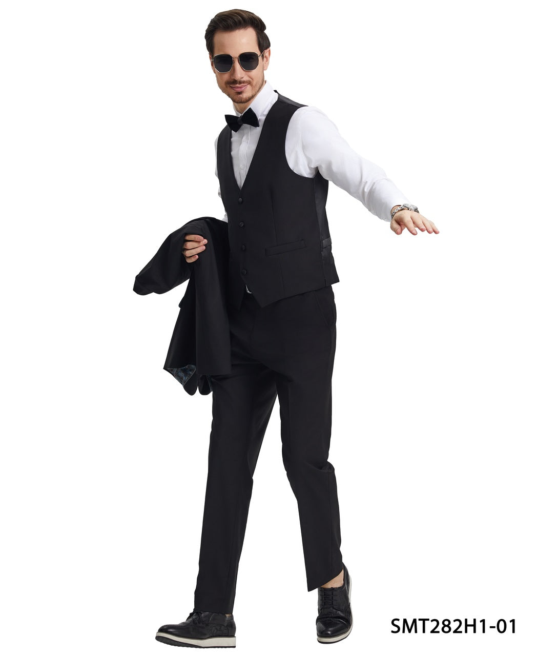 Black/Black Satin Shawl Lapel 3 Piece Stacy Adams Men's Hybrid Tuxedo