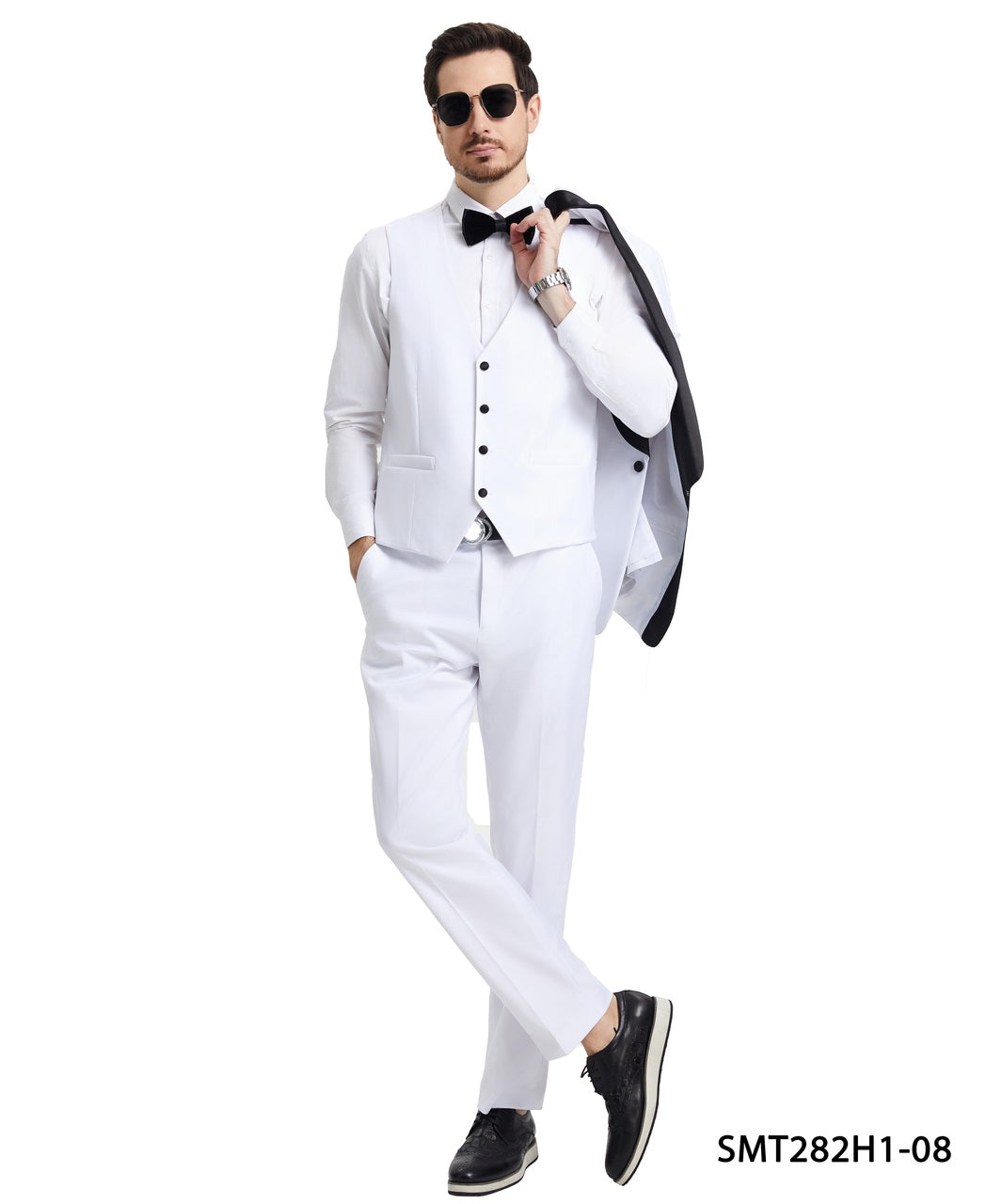 White/Black Satin Shawl Lapel 3 Piece Stacy Adams Men's Hybrid Tuxedo