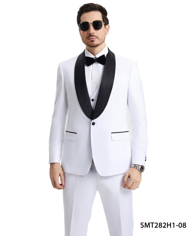 White/Black Satin Shawl Lapel 3 Piece Stacy Adams Men's Hybrid Tuxedo