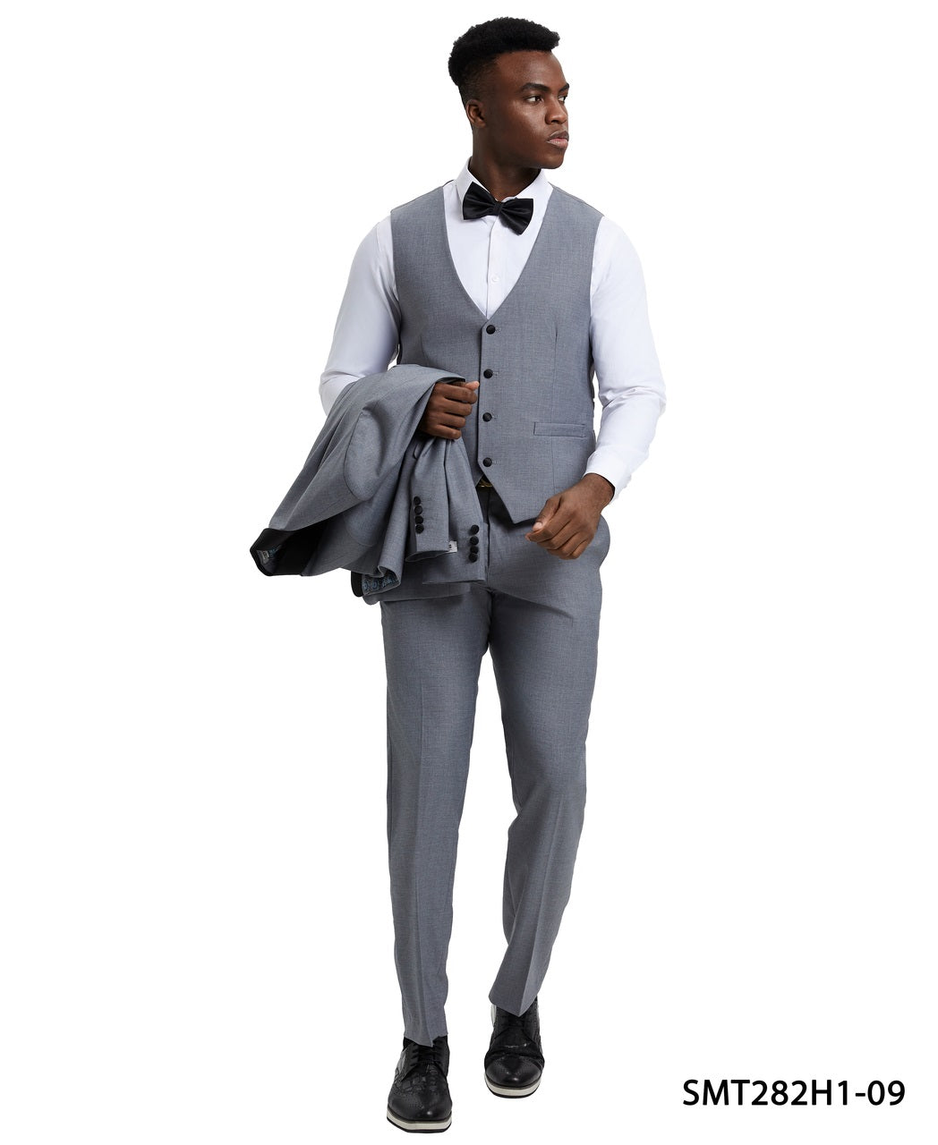 Med Grey/Black Satin Shawl Lapel 3 Piece Stacy Adams Men's Hybrid Tuxedo