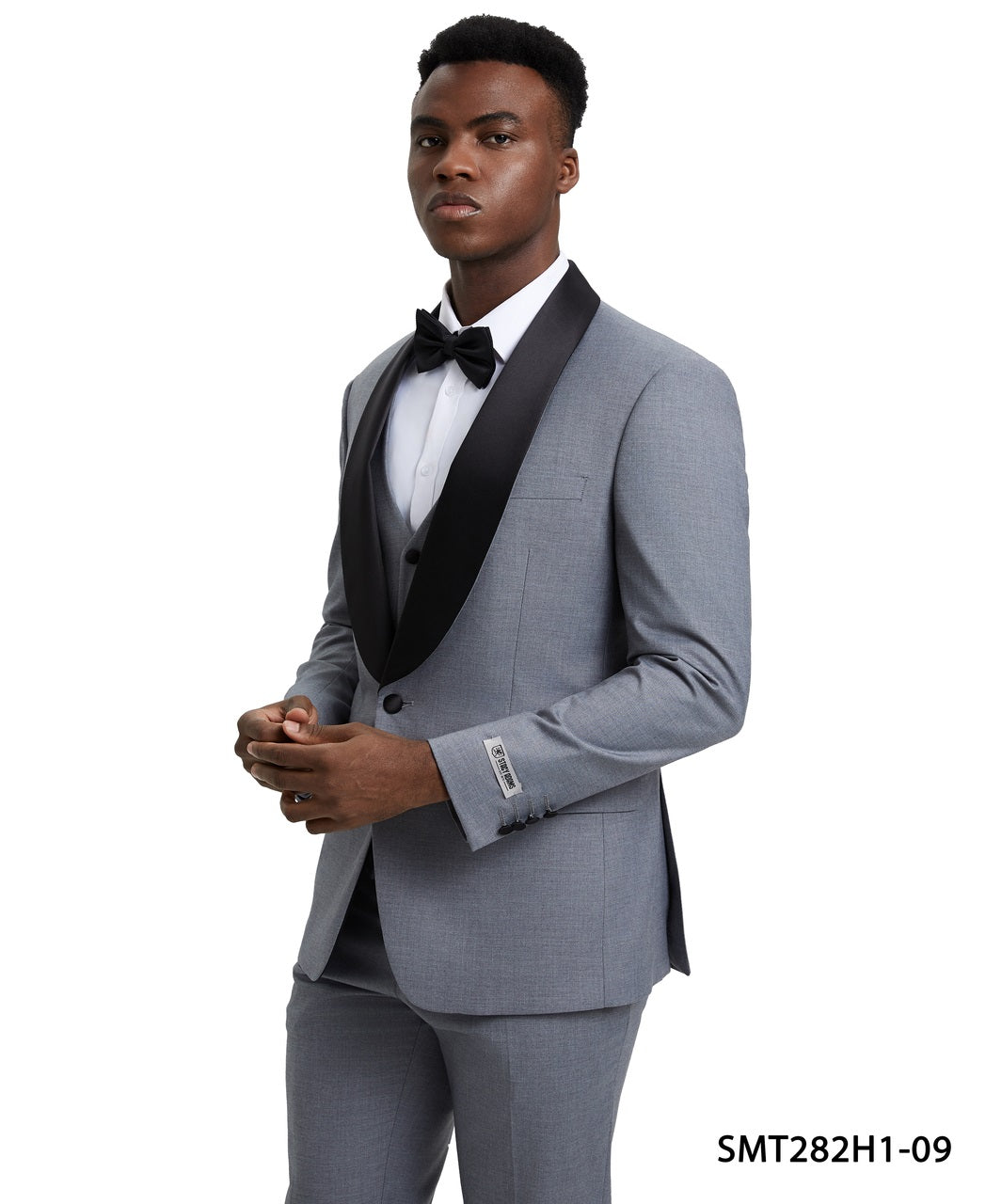 Med Grey/Black Satin Shawl Lapel 3 Piece Stacy Adams Men's Hybrid Tuxedo