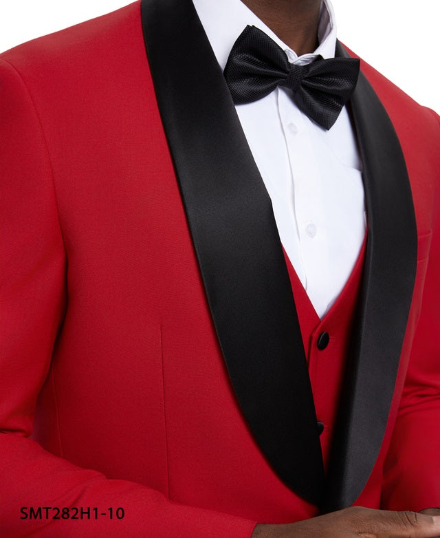 Red/Black Satin Shawl Lapel 3 Piece Stacy Adams Men's Hybrid Tuxedo