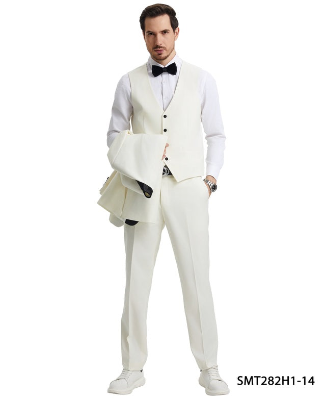 Ivory/Black Satin Shawl Lapel 3 Piece Stacy Adams Men's Hybrid Tuxedo