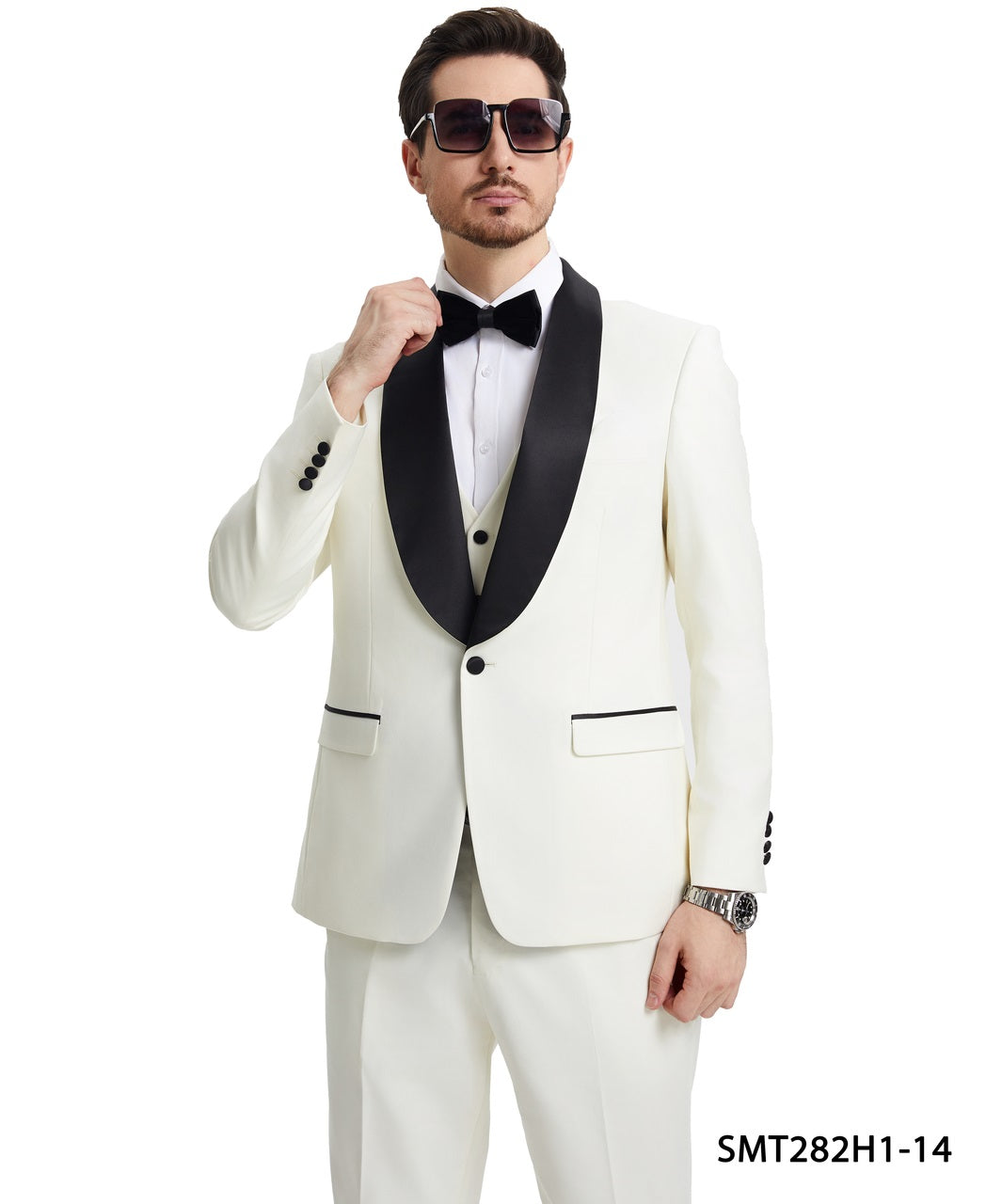 Ivory/Black Satin Shawl Lapel 3 Piece Stacy Adams Men's Hybrid Tuxedo