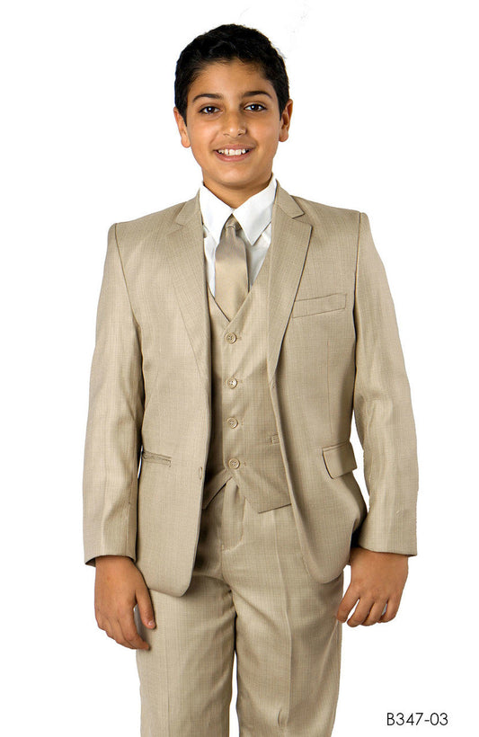 Beige Notch Lapel Husky Fit  5 Piece Tazzio Boy's Suit