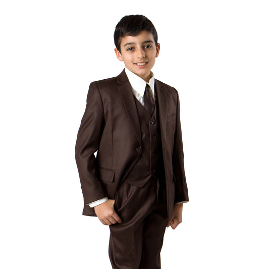 Brown Notch Lapel Regular Fit  5 Piece Tazzio Boy's Suit