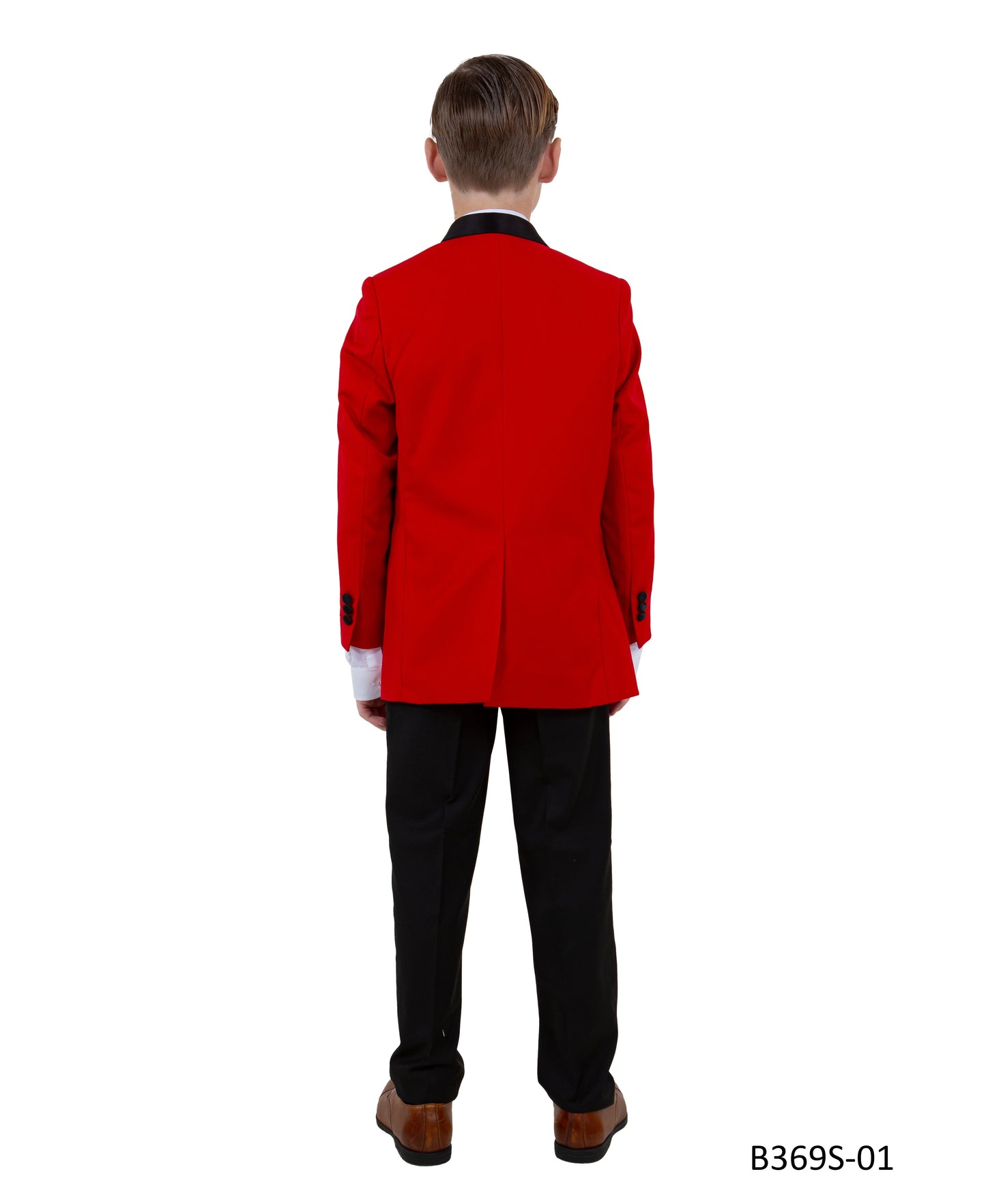 Red / Black Satin Notch Lapel 5 Piece Slim Fit Tazzio Boy's Suit