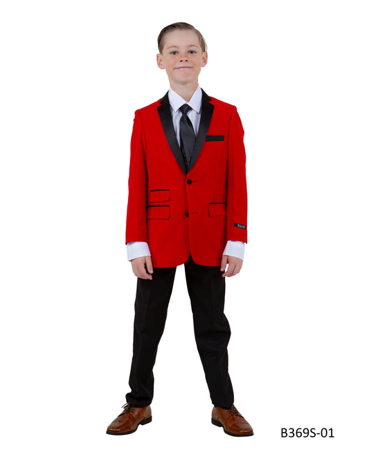 Red / Black Satin Notch Lapel 5 Piece Slim Fit Tazzio Boy's Suit