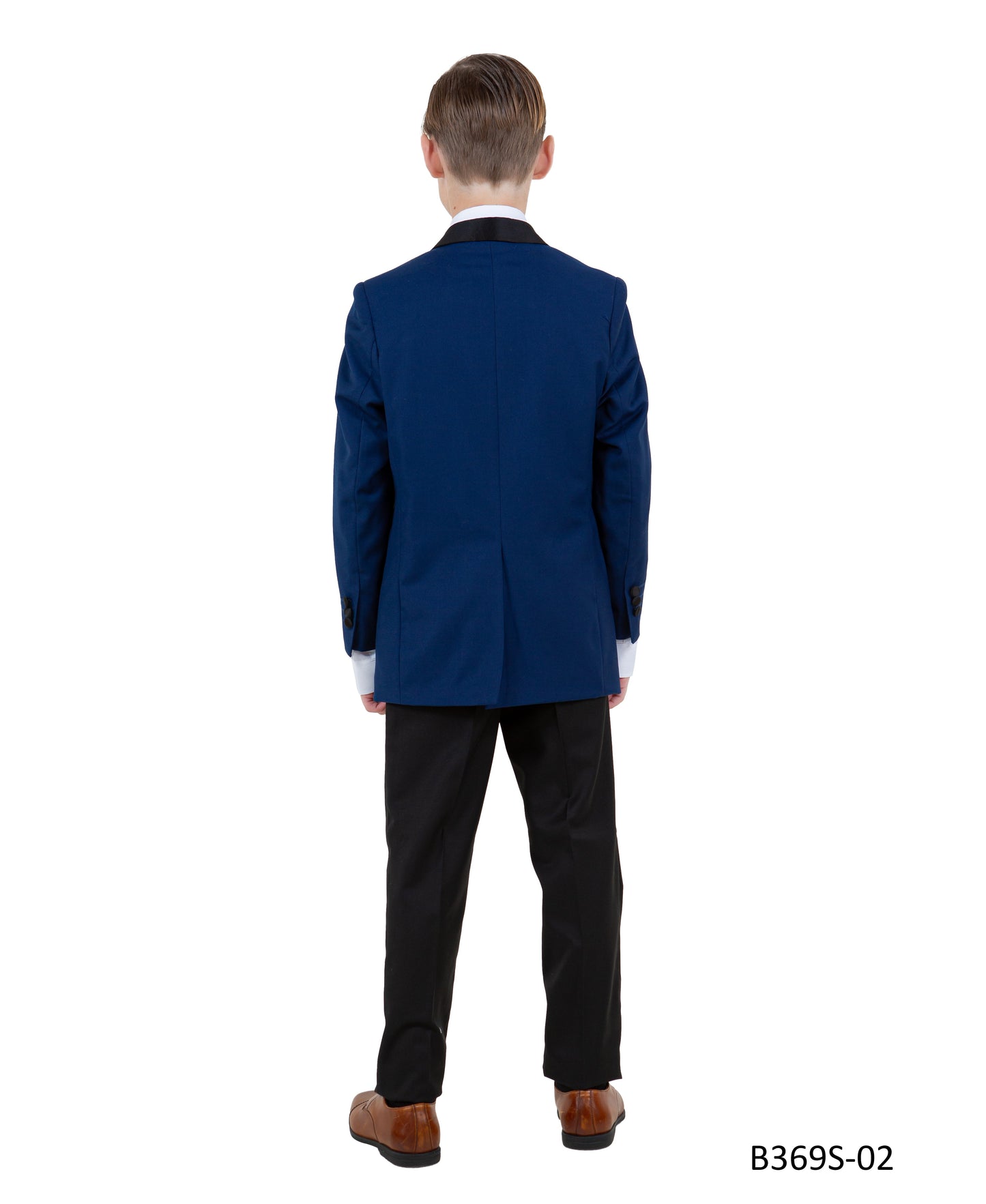 Blue/Black Satin Notch Lapel 5 Piece Slim Fit Tazzio Boy's Suit