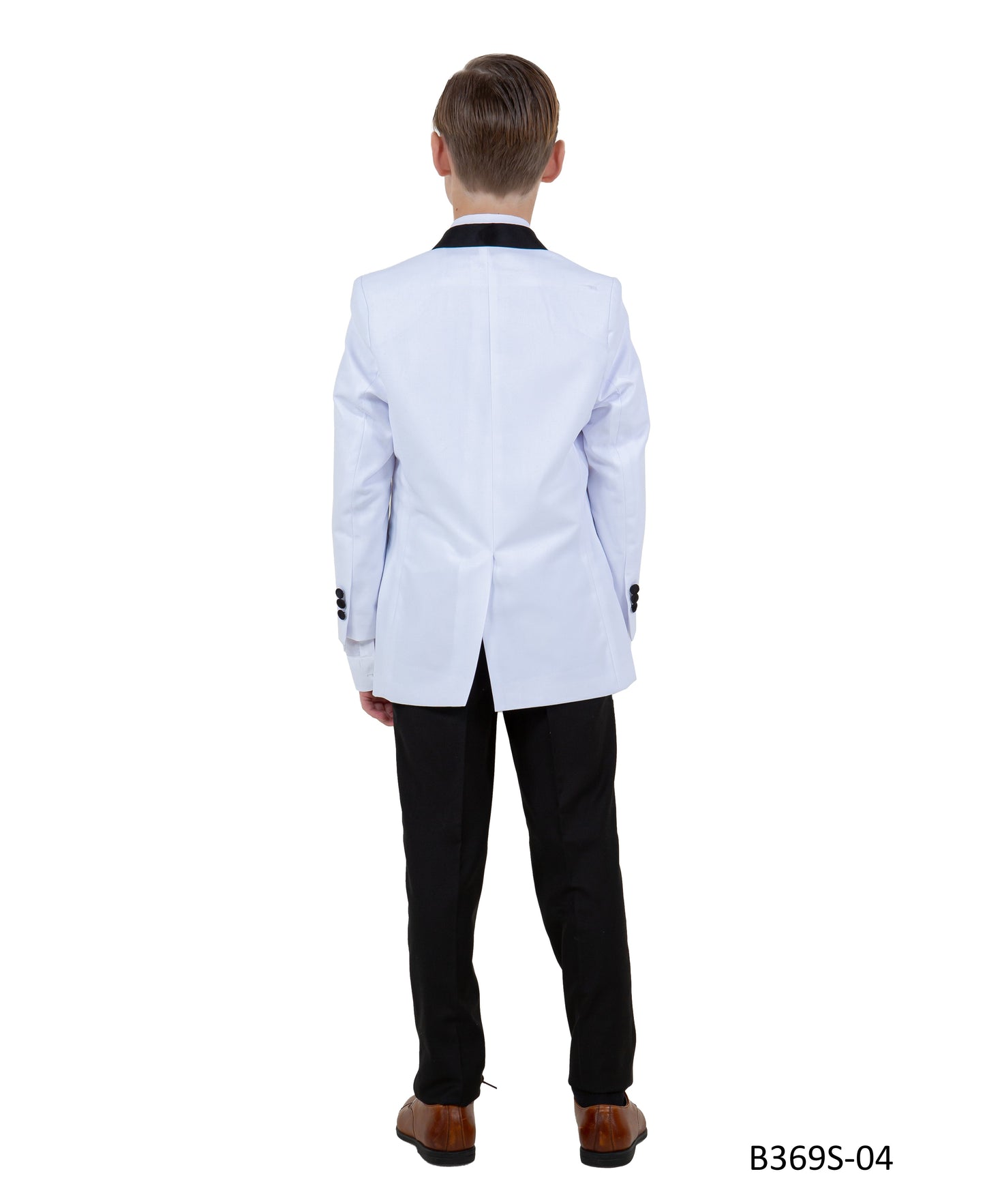 White / Black Satin Notch Lapel 5 Piece Slim Fit Tazzio Boy's Suit