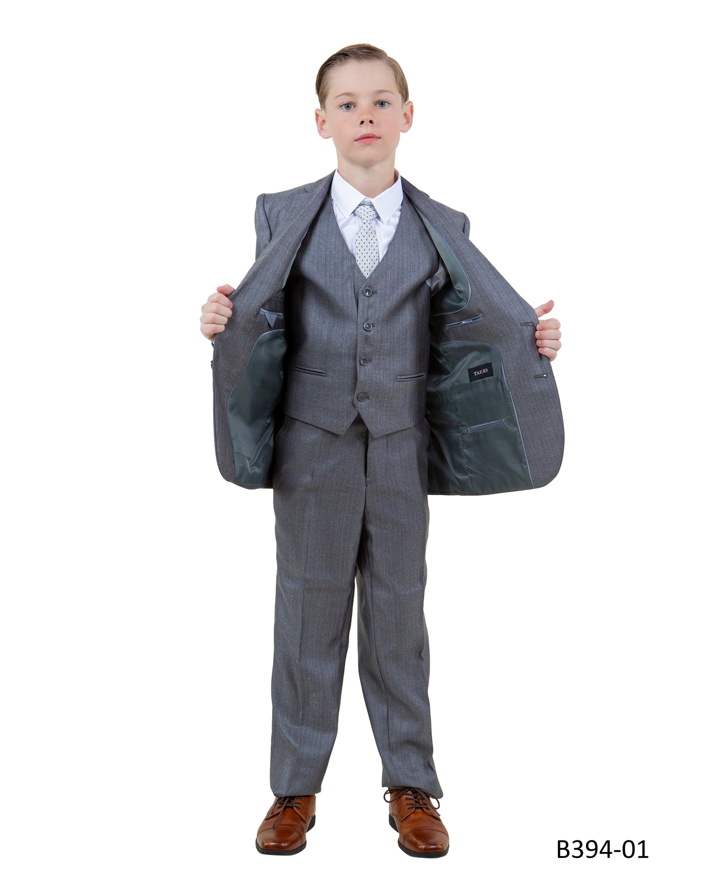 Grey Textured Notch Lapel 5 Piece Modern Fit Tazzio Boy's Suit