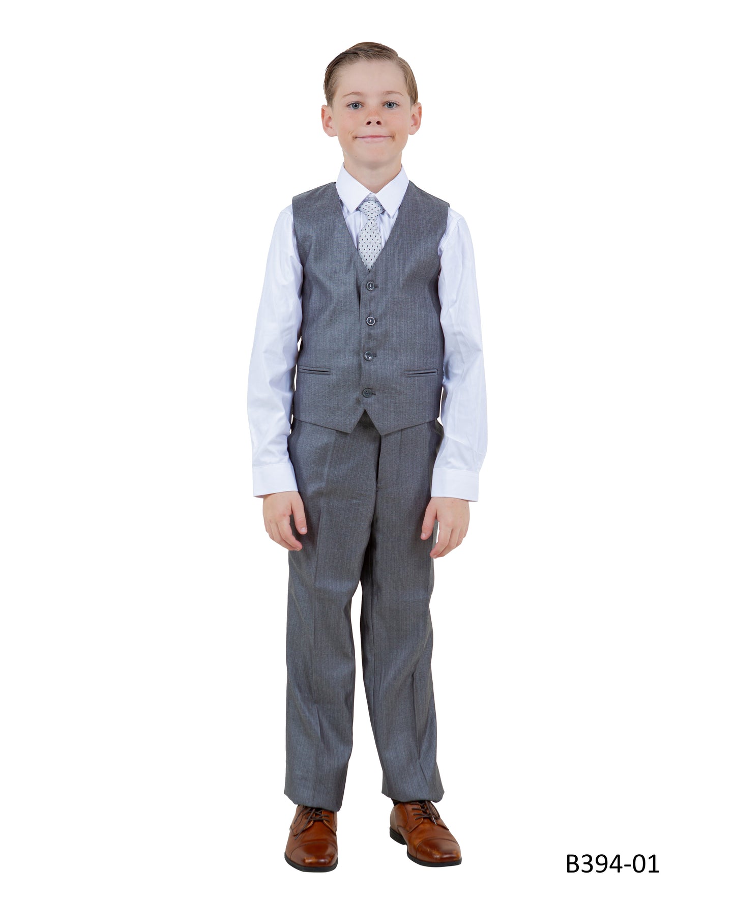 Grey Textured Notch Lapel 5 Piece Modern Fit Tazzio Boy's Suit