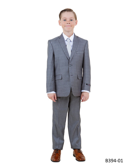 Grey Textured Notch Lapel 5 Piece Modern Fit Tazzio Boy's Suit