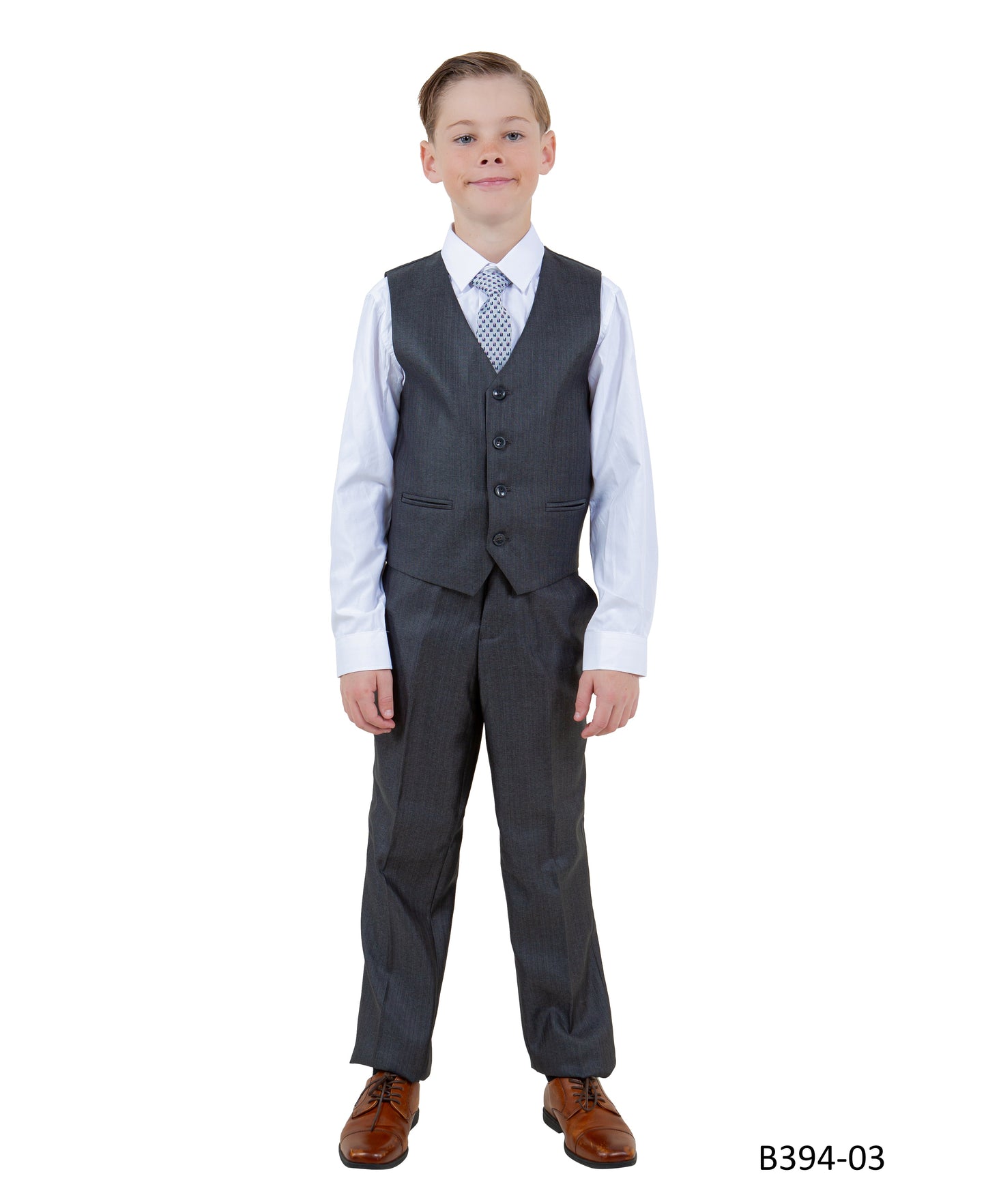 Steel Navy Textured Notch Lapel 5 Piece Modern Fit Tazzio Boy's Suit