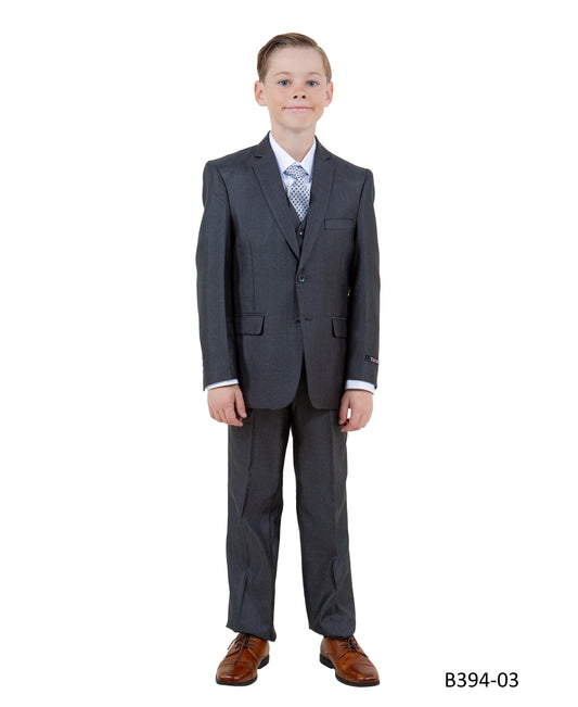 Steel Navy Textured Notch Lapel 5 Piece Modern Fit Tazzio Boy's Suit